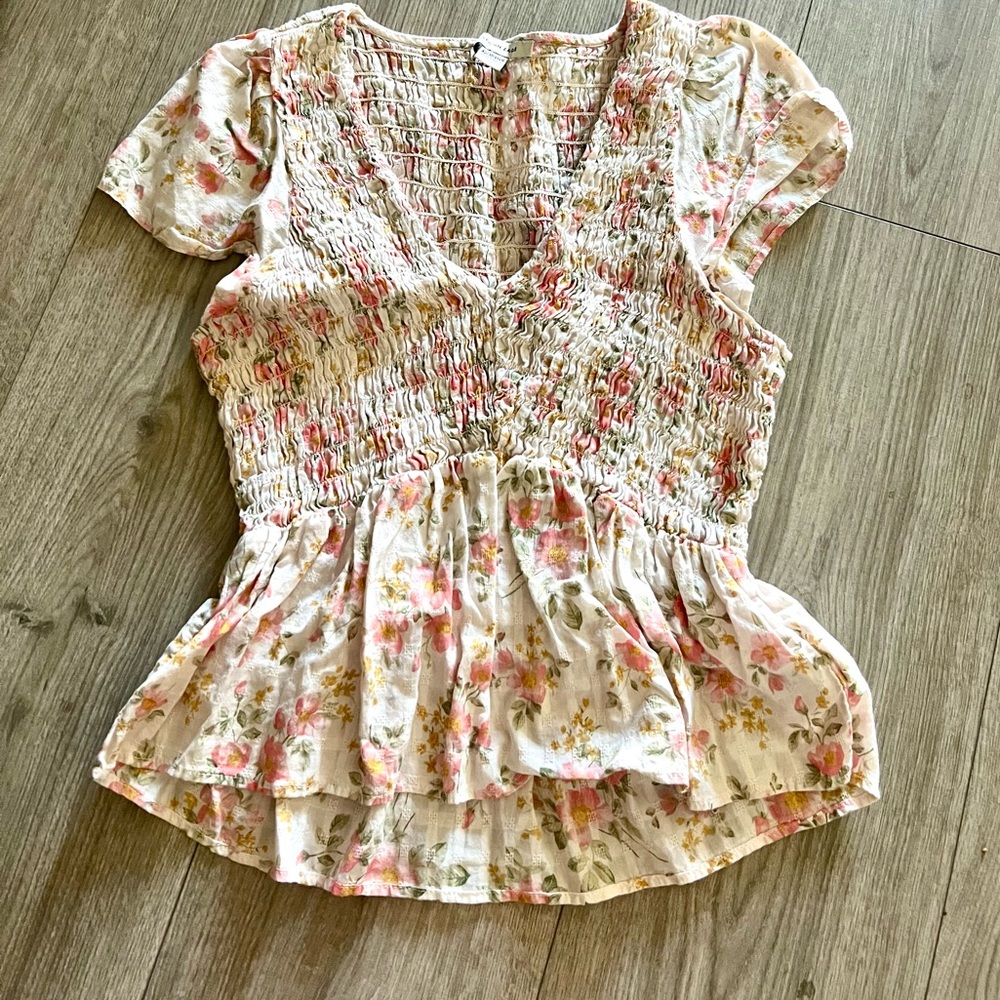 American Eagle Outfitters Floral Smocked Blouse